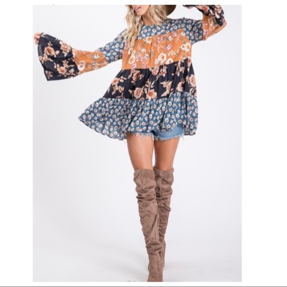 Floral print woven mix and match tunic top - Picture 7 of 8